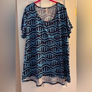 LuLaRoe Blue and Purple Patterned high low T shirt